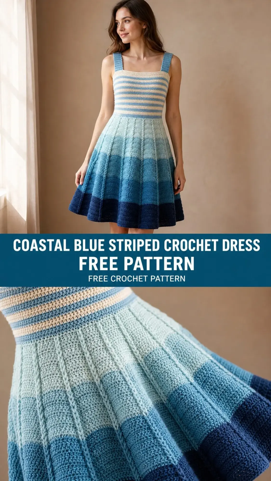 Coastal Blue Striped Crochet Dress Free Pattern