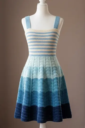 Coastal Blue Striped Crochet Dress Free Pattern