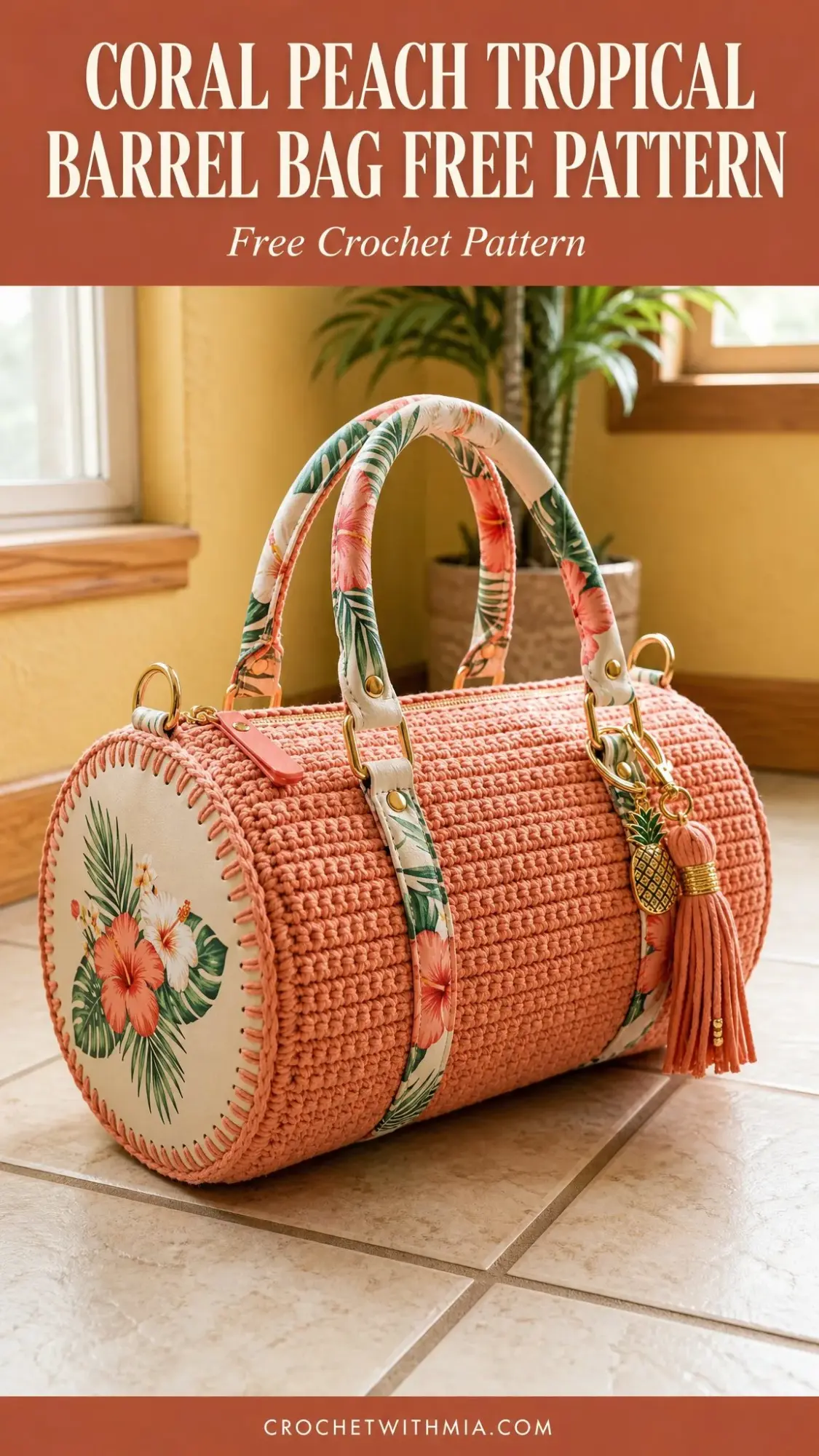 Coral Peach Tropical Barrel Bag Free Crochet Pattern