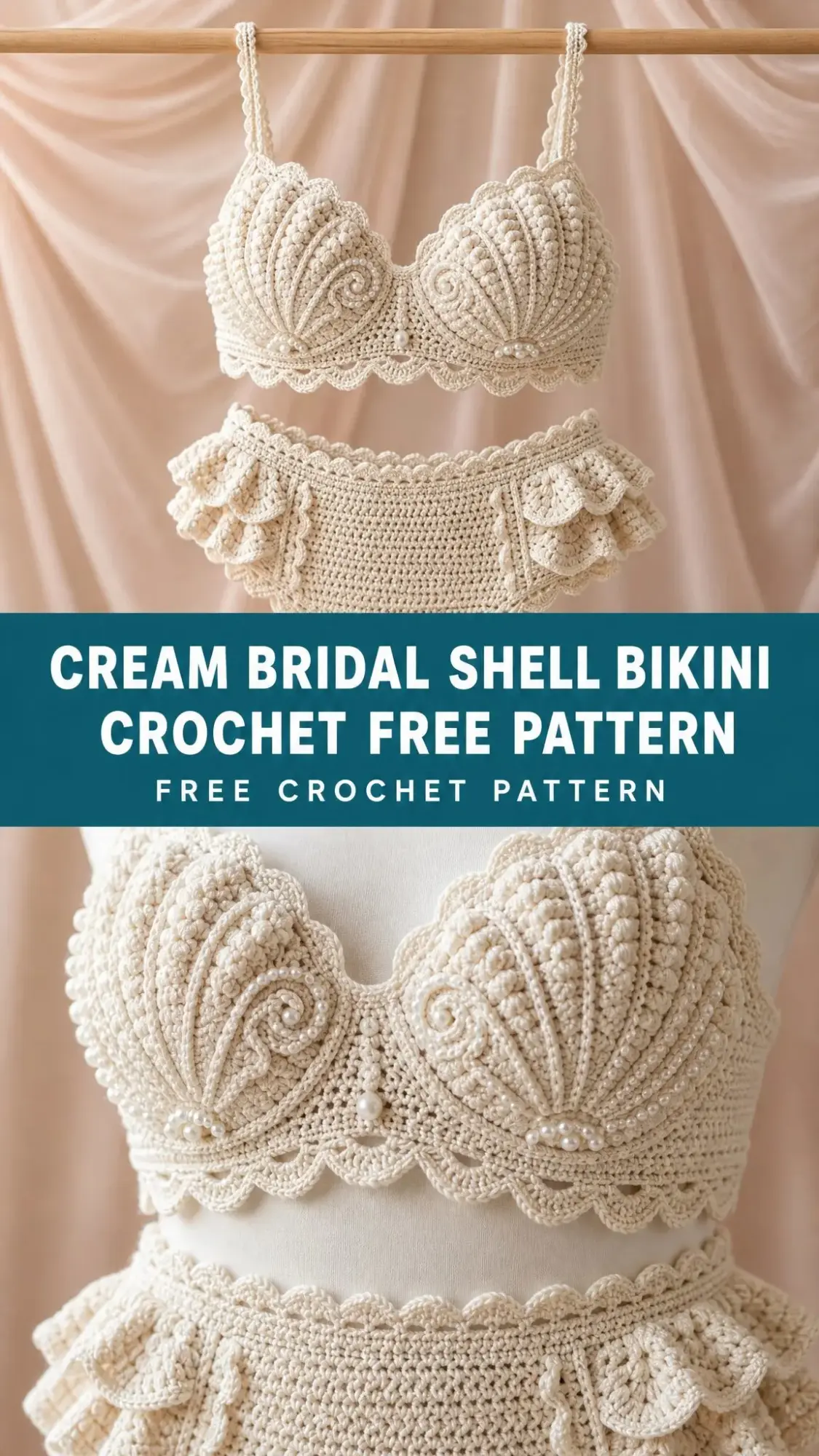 Cream Bridal Shell Bikini Crochet Free Pattern
