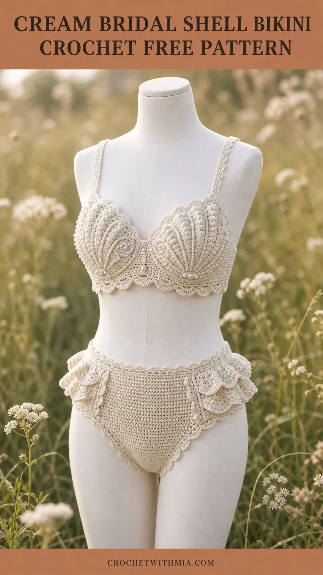 Cream Bridal Shell Bikini Crochet Free Pattern