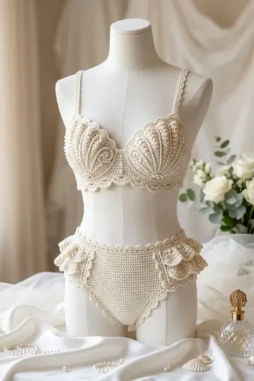 Cream Bridal Shell Bikini Crochet Free Pattern