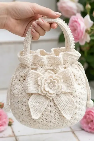 Cream Lace Wedding Bow Purse Free Crochet Pattern