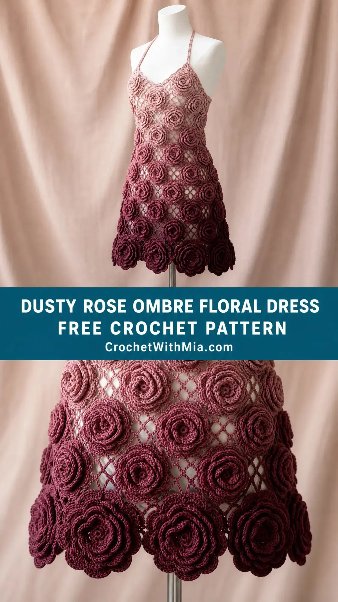 Dusty Rose Ombre Floral Dress Free Crochet Pattern