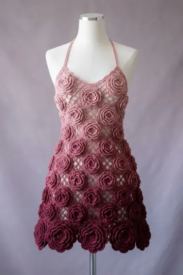 Dusty Rose Ombre Floral Dress Free Crochet Pattern