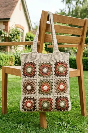 Earthy Neutrals Granny Square Tote Free Crochet Pattern