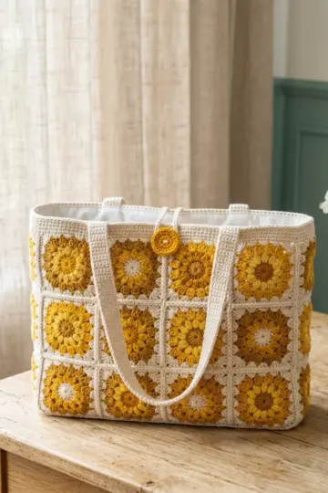 Golden Honey Granny Square Bag Free Crochet Pattern