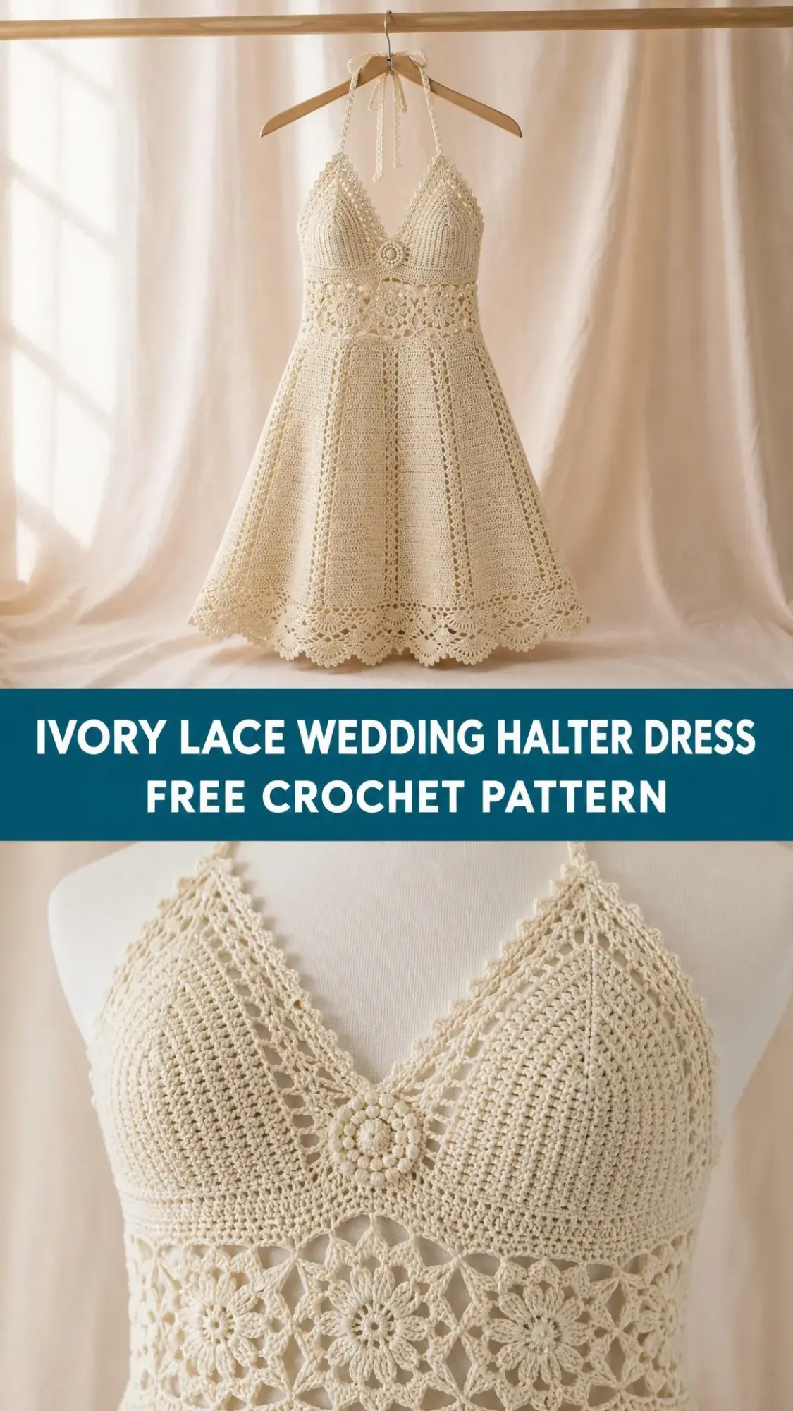 Ivory Lace Wedding Halter Dress Free Crochet Pattern