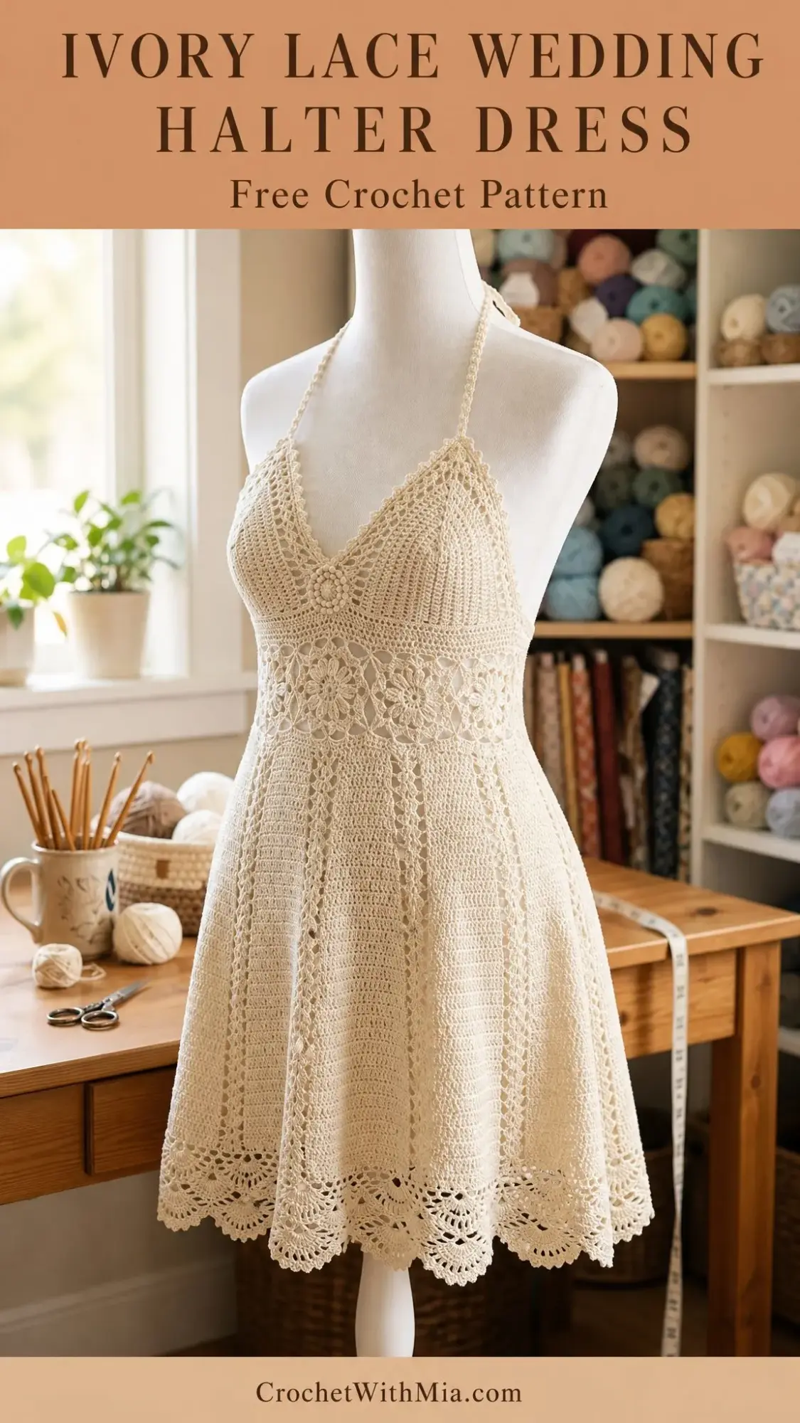 Ivory Lace Wedding Halter Dress Free Crochet Pattern