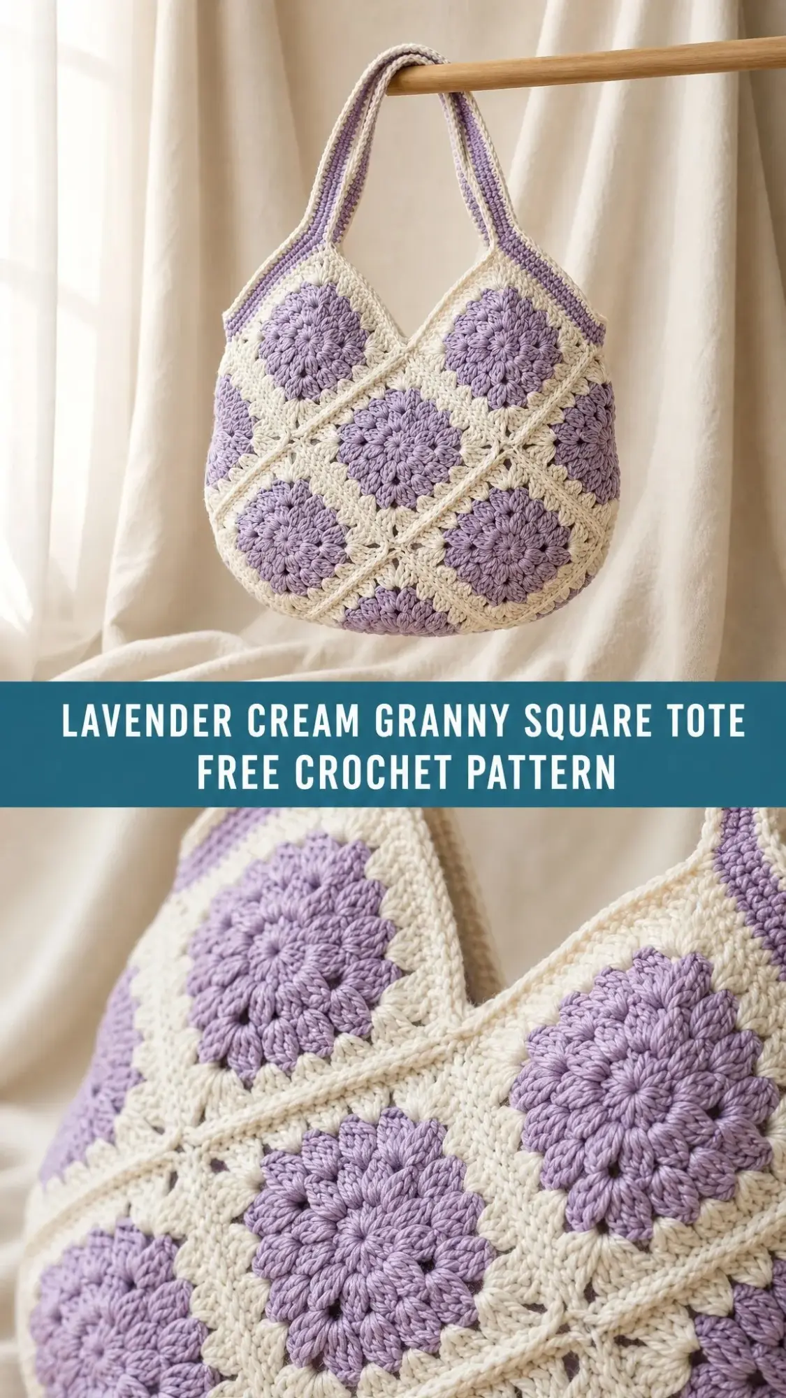 Lavender Cream Granny Square Tote Free Crochet Pattern
