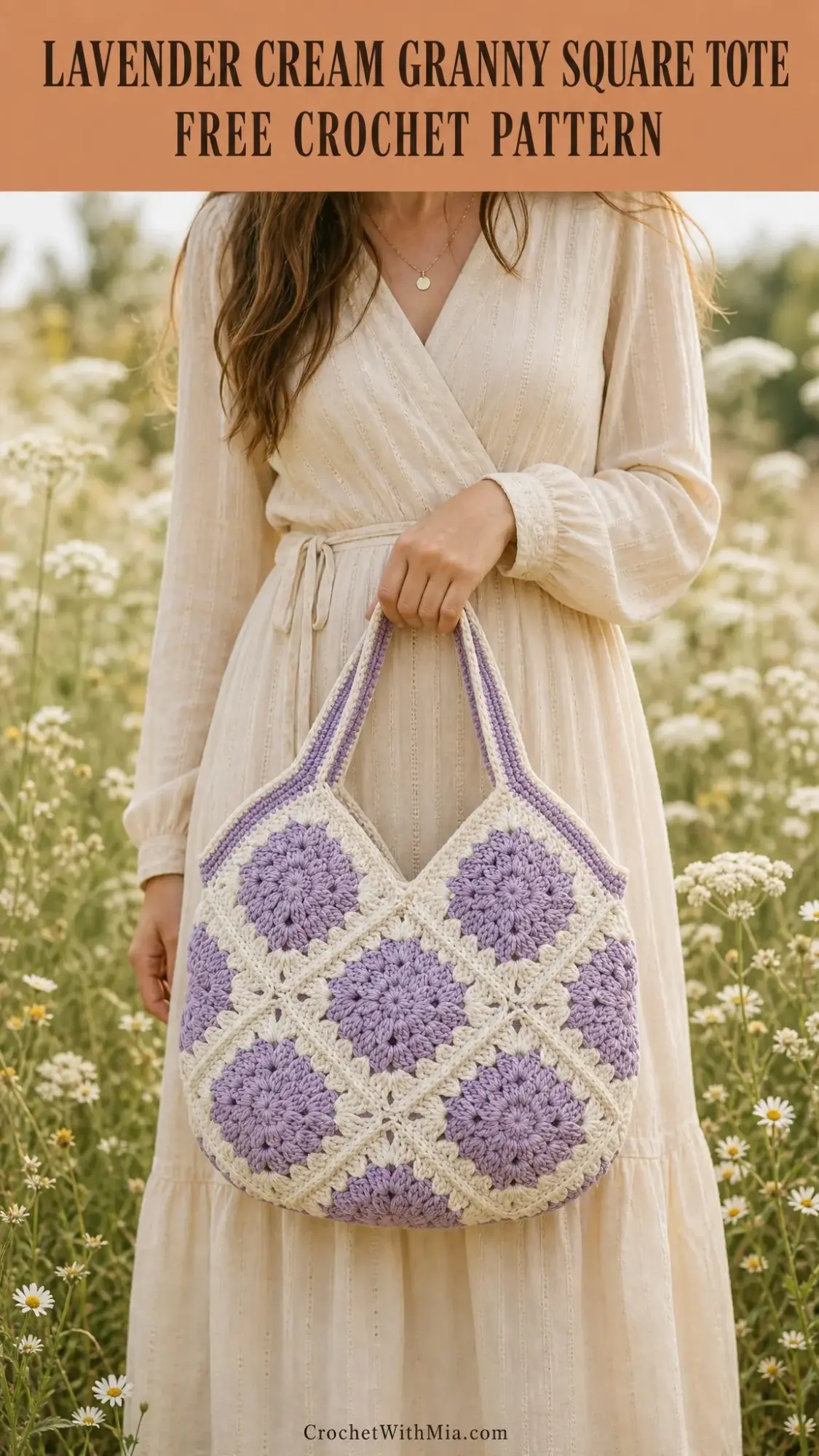 Lavender Cream Granny Square Tote Free Crochet Pattern