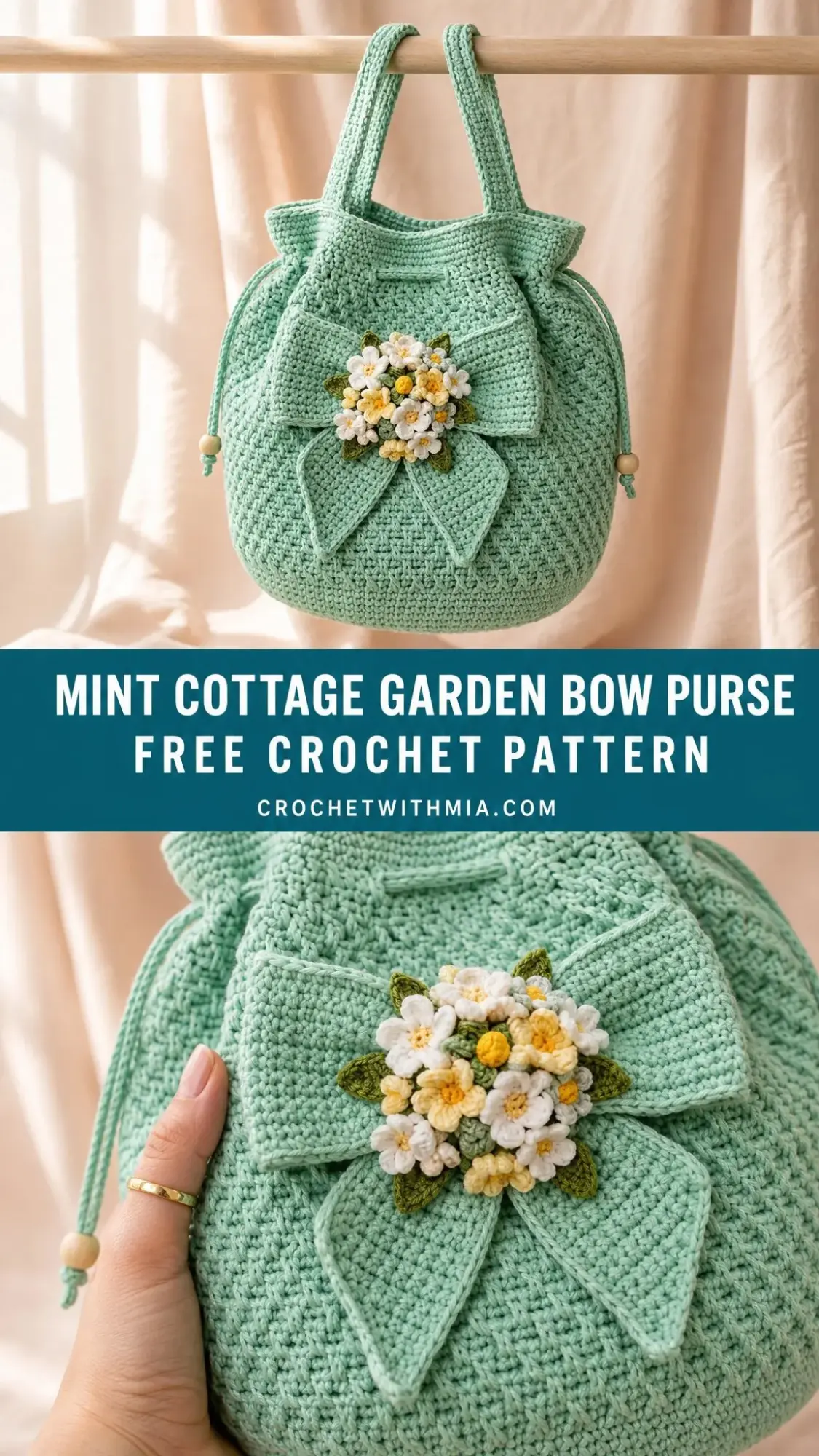 Mint Cottage Garden Bow Purse Free Crochet Pattern