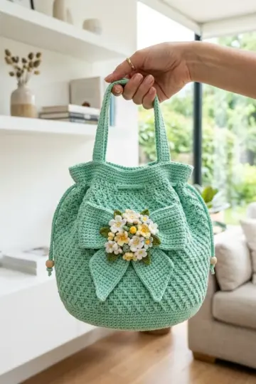 Mint Cottage Garden Bow Purse Free Crochet Pattern