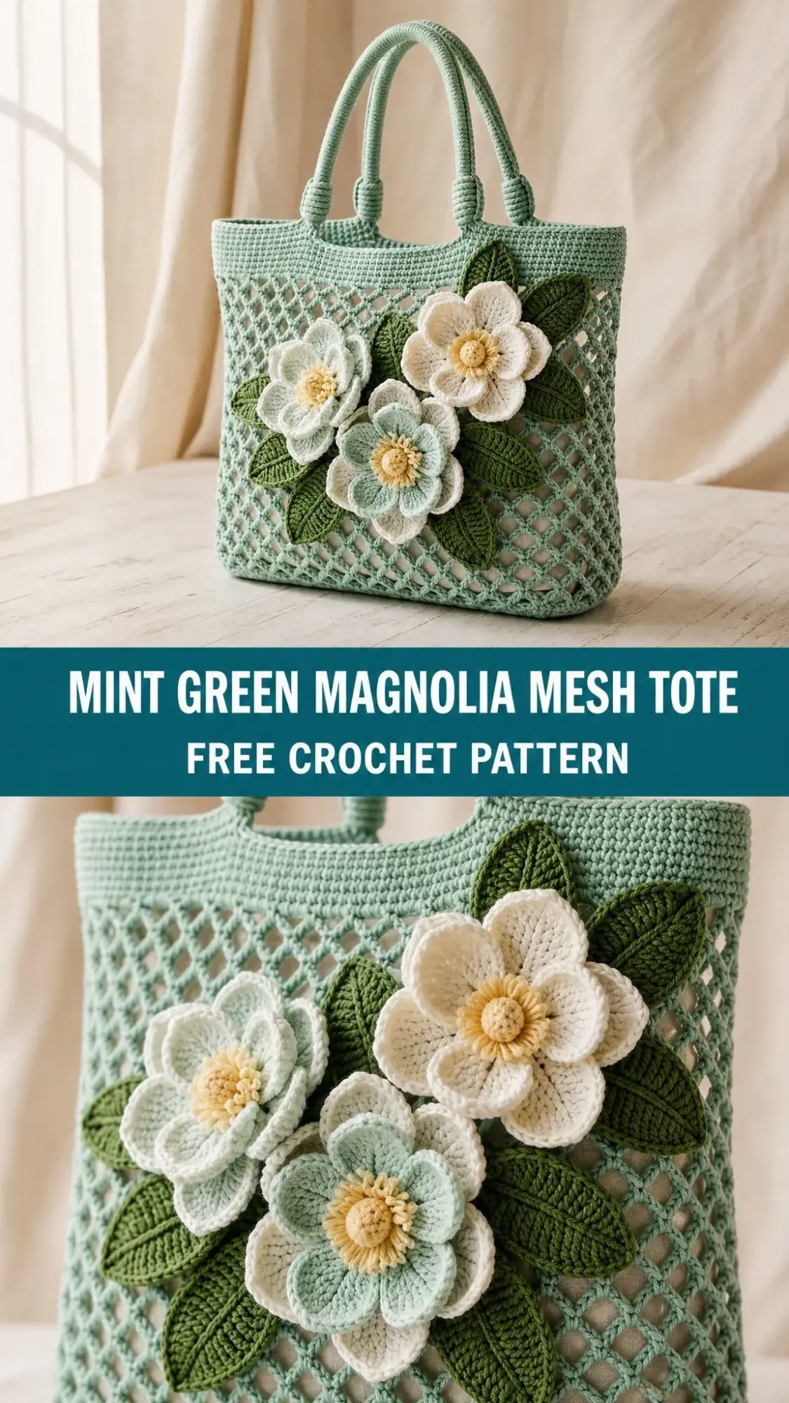 Mint Green Magnolia Mesh Tote Free Crochet Pattern
