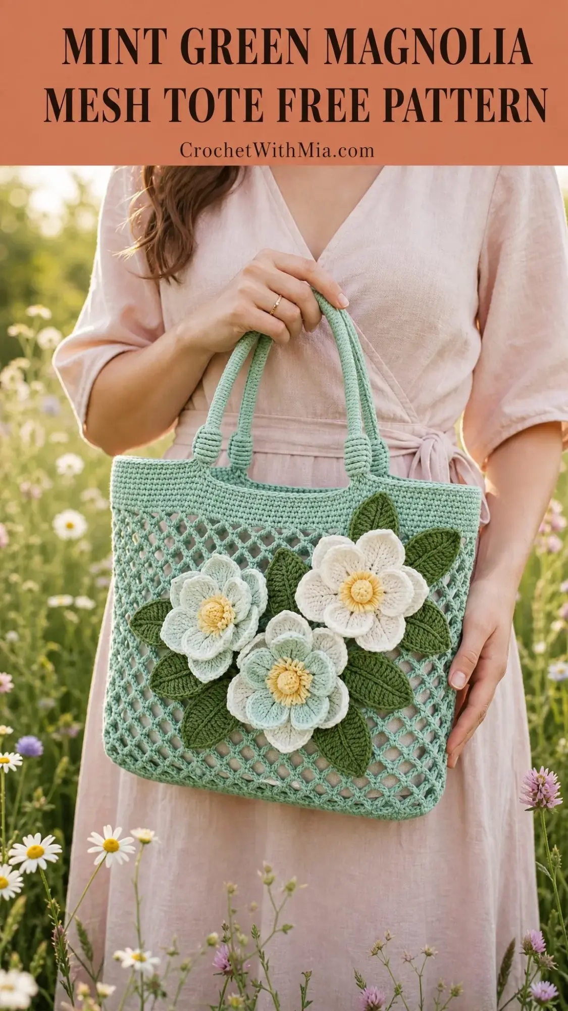 Mint Green Magnolia Mesh Tote Free Crochet Pattern