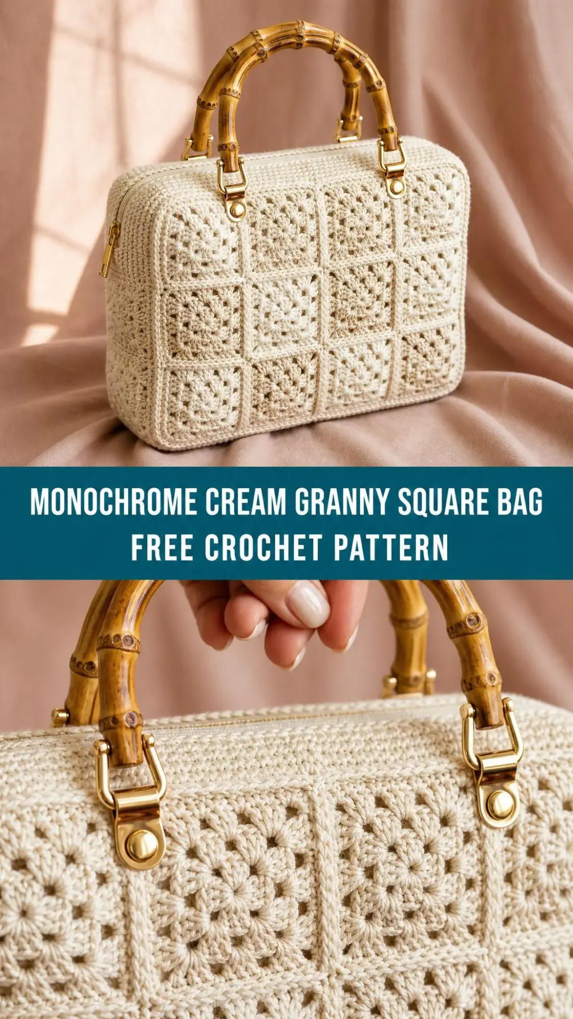 Monochrome Cream Granny Square Bag Free Crochet Pattern