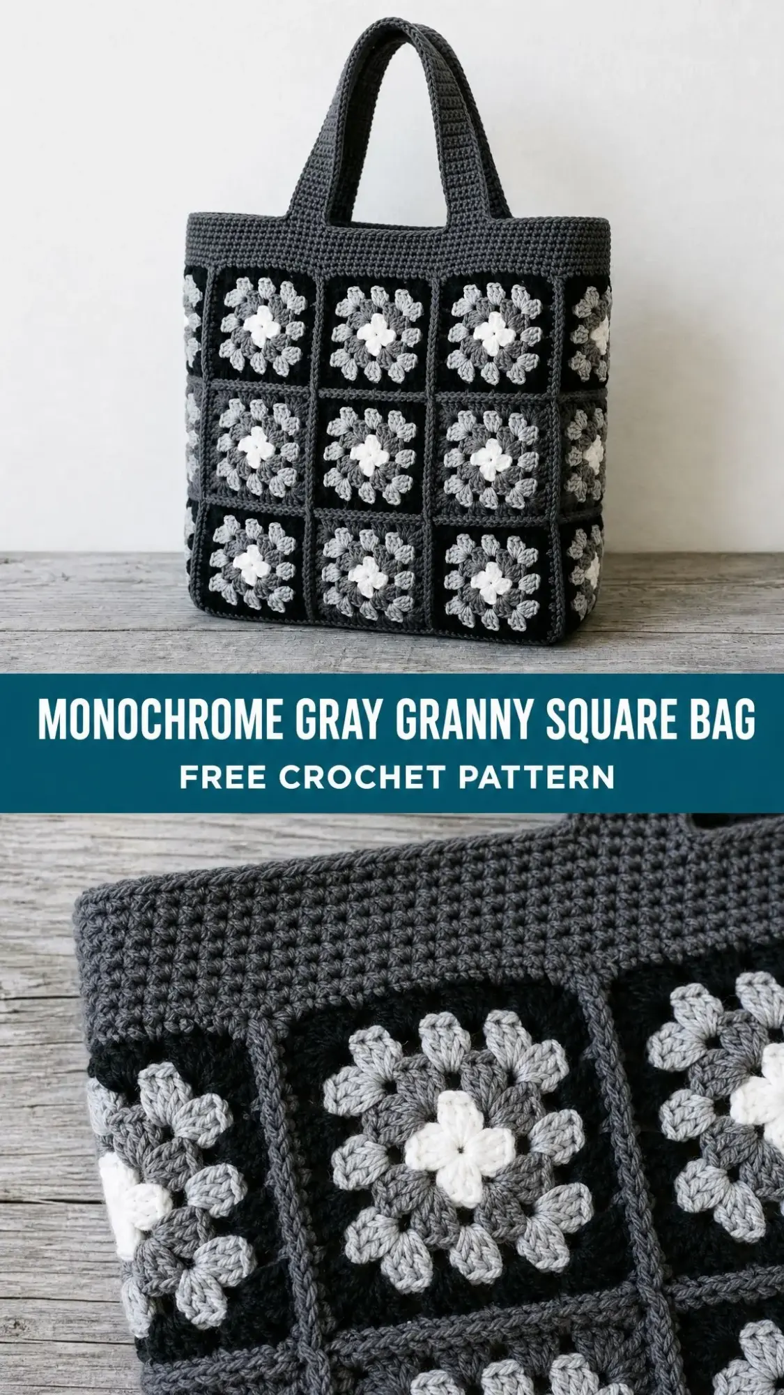 Monochrome Gray Granny Square Bag Free Crochet Pattern