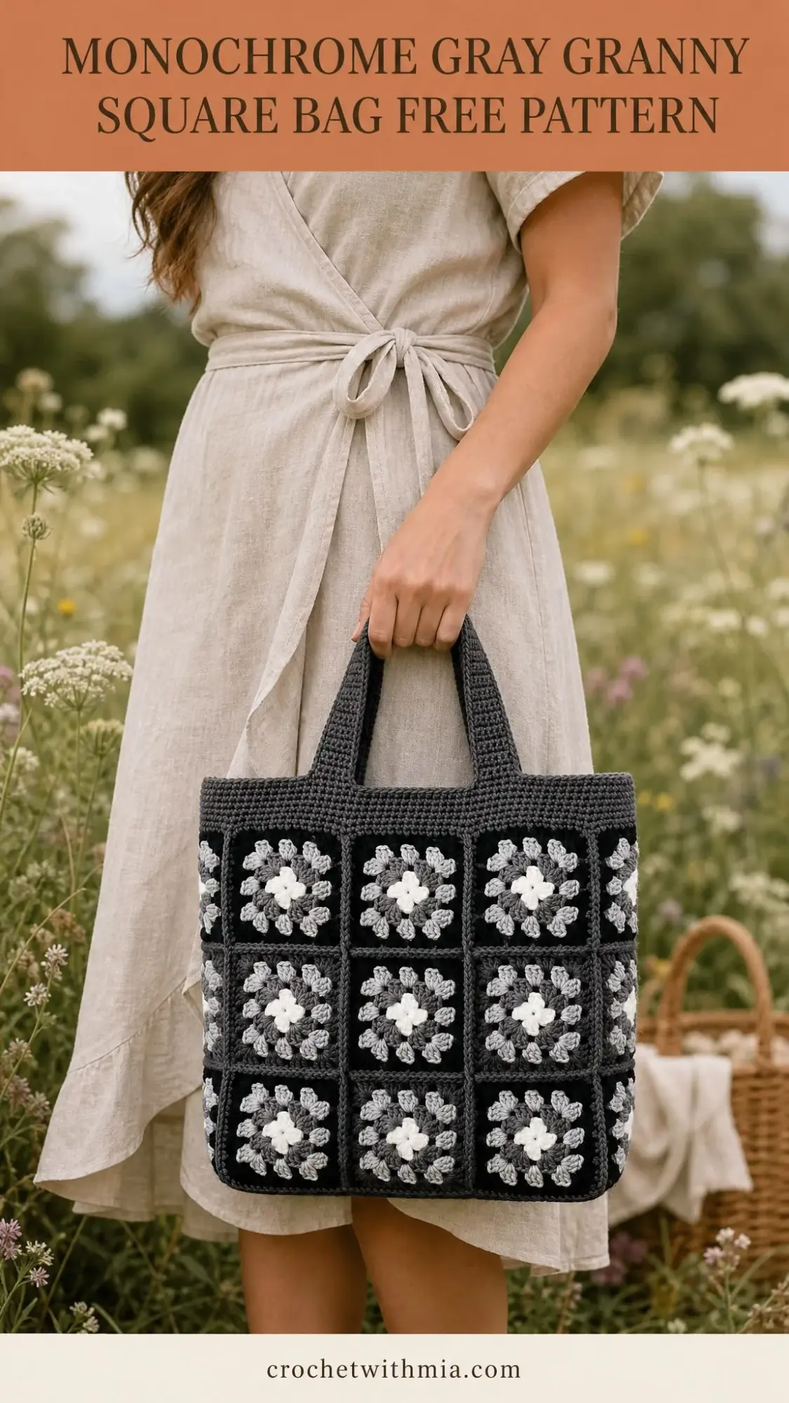 Monochrome Gray Granny Square Bag Free Crochet Pattern