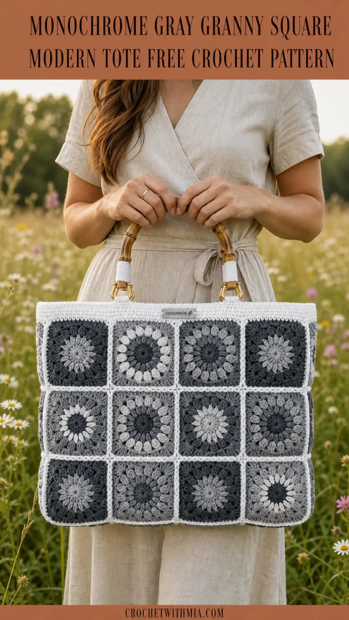 Monochrome Gray Granny Square Modern Tote Free Crochet Pattern