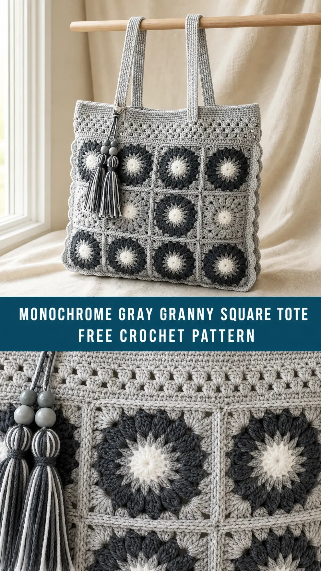 Monochrome Gray Granny Square Tote Free Crochet Pattern