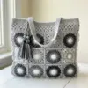 Monochrome Gray Granny Square Tote Free Crochet Pattern