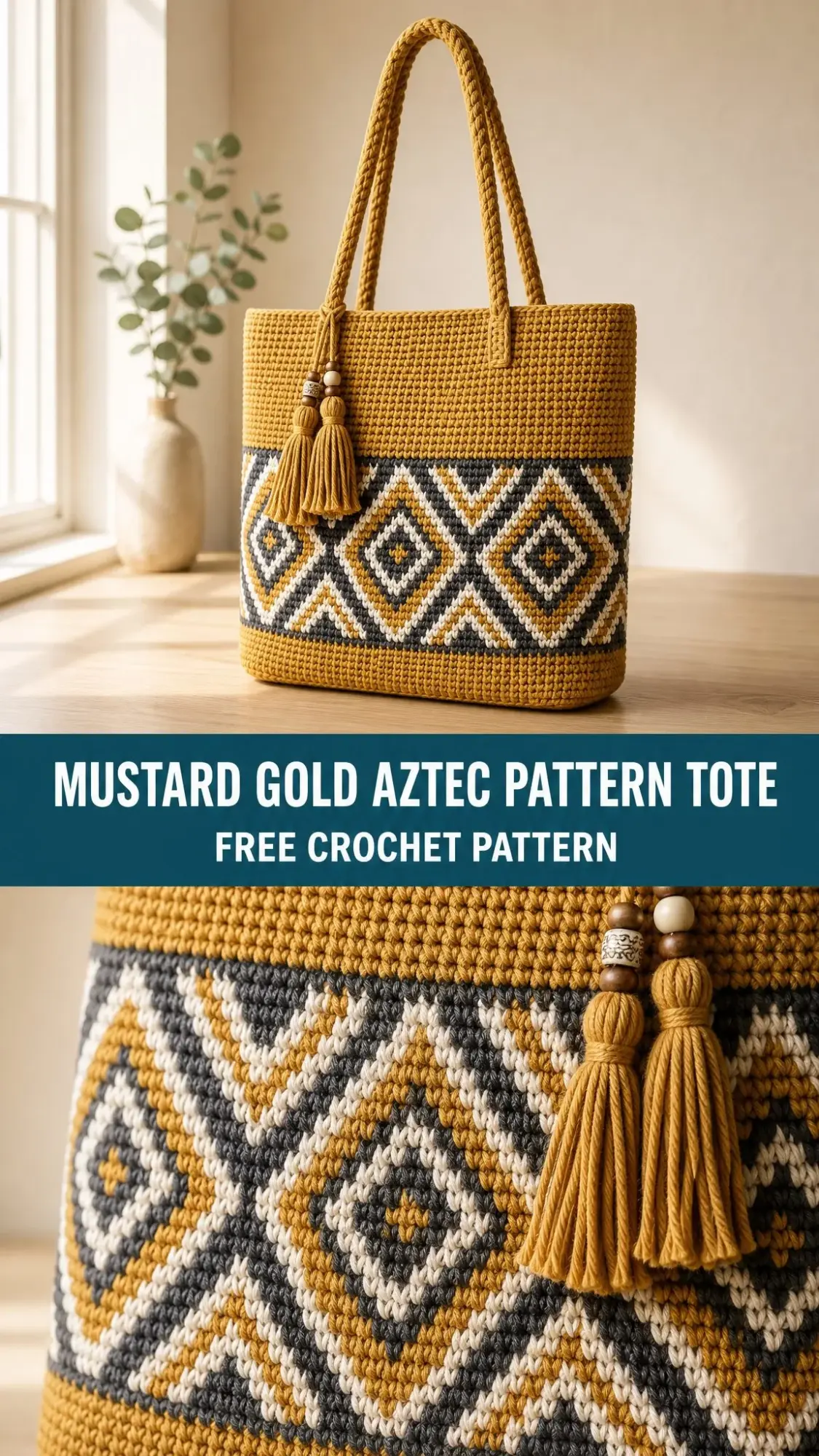 Mustard Gold Aztec Pattern Tote Free Crochet Pattern