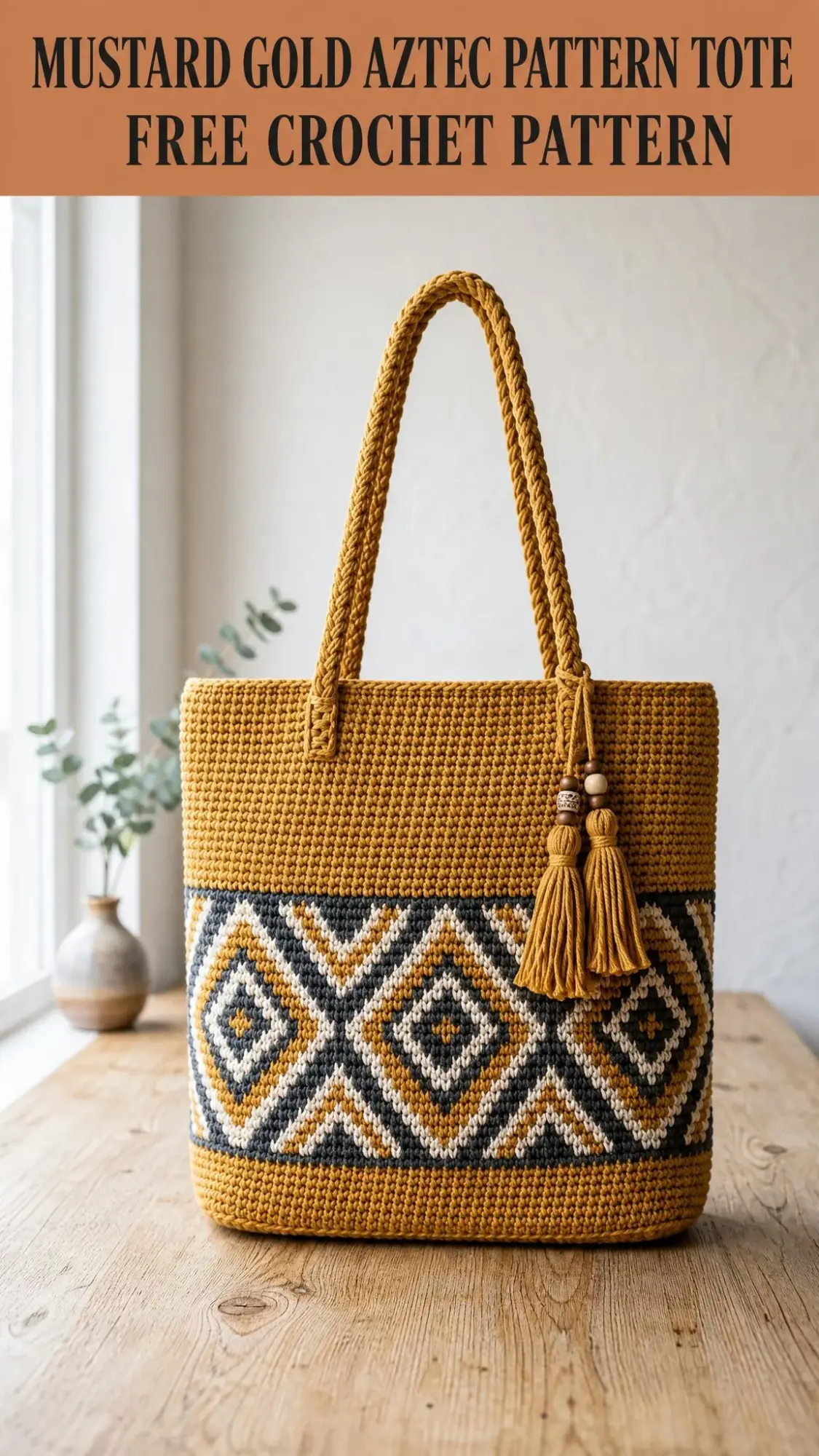 Mustard Gold Aztec Pattern Tote Free Crochet Pattern