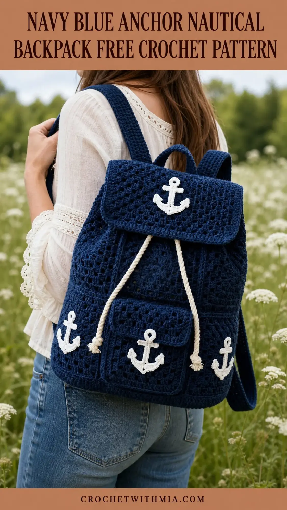 Navy Blue Anchor Nautical Backpack Free Crochet Pattern