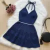 Navy Blue Coastal Crochet Mini Dress Free Pattern
