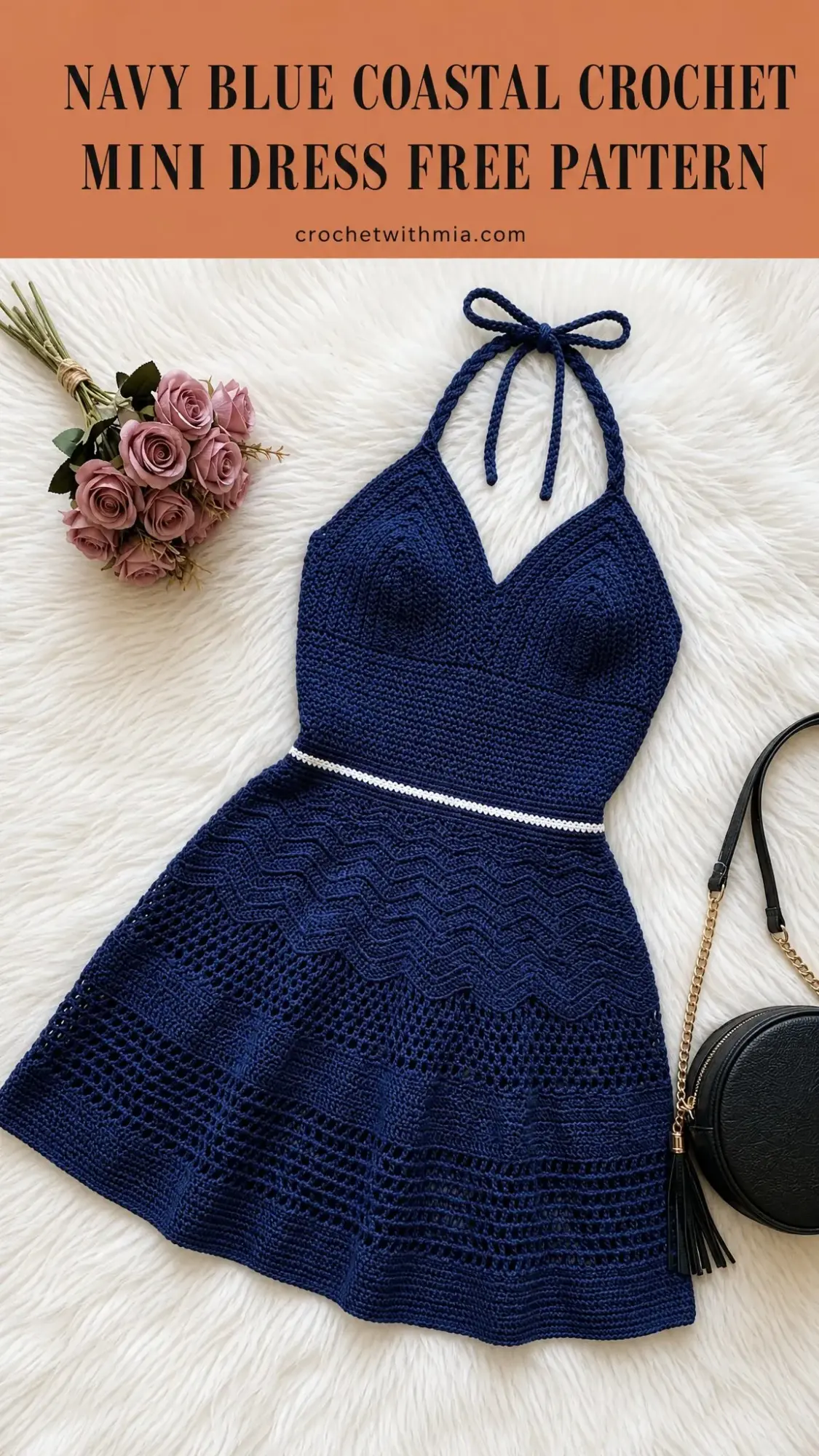 Navy Blue Coastal Crochet Mini Dress Free Pattern