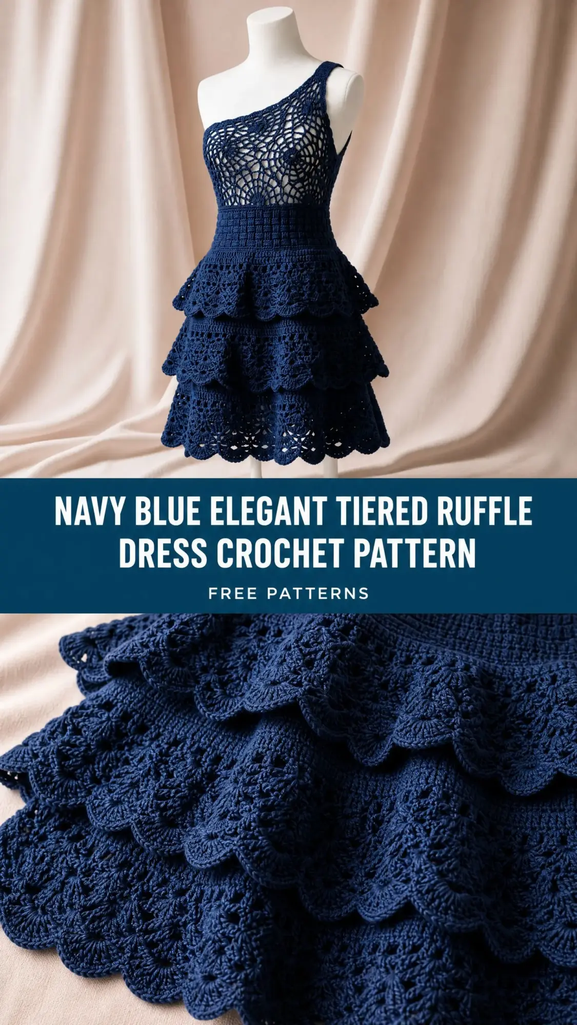 Navy Blue Elegant Tiered Ruffle Dress Crochet Pattern