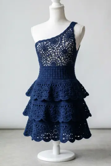 Navy Blue Elegant Tiered Ruffle Dress Crochet Pattern