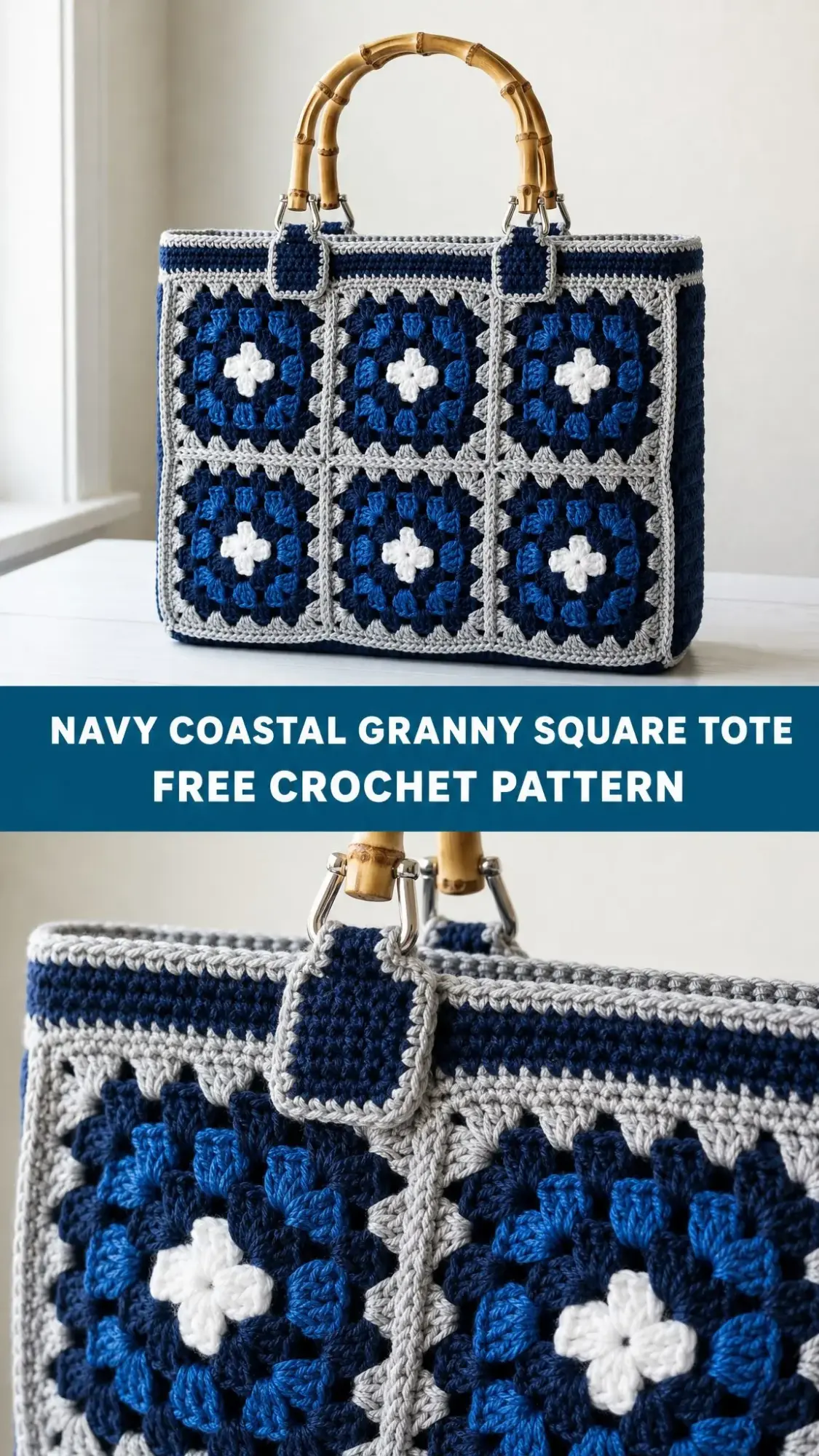 Navy Coastal Granny Square Tote Free Crochet Pattern