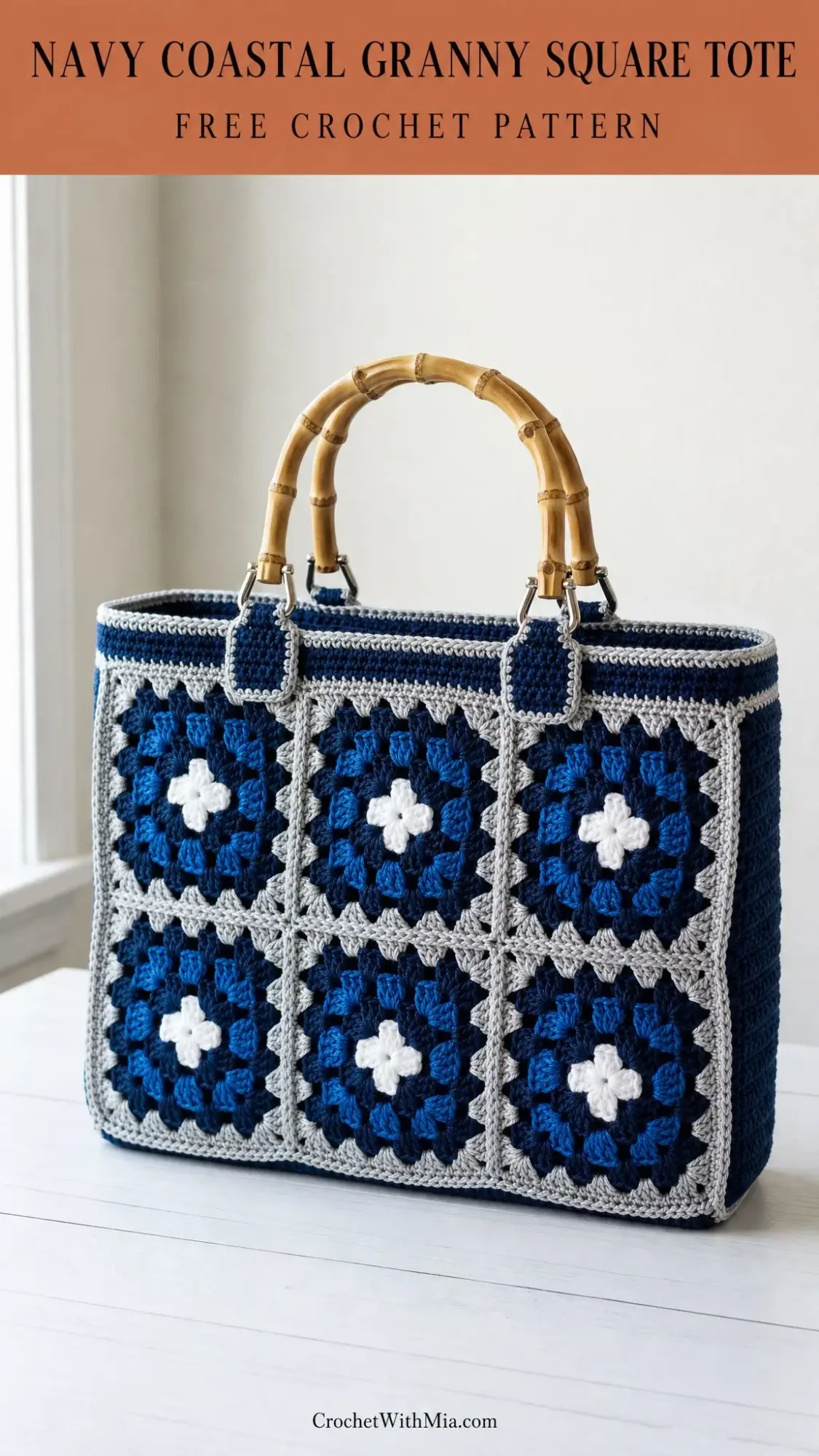 Navy Coastal Granny Square Tote Free Crochet Pattern
