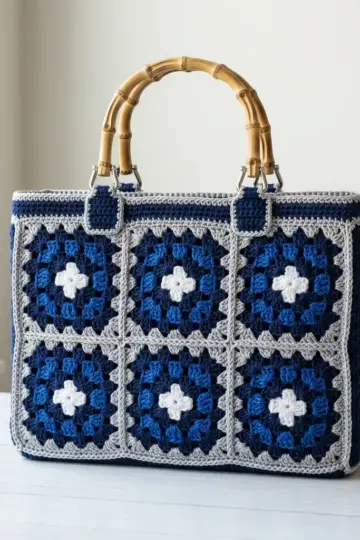 Navy Coastal Granny Square Tote Free Crochet Pattern
