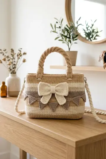Neutral Boho Bow Purse Free Crochet Pattern