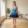 Ocean Blue Ombre Crochet Skater Dress Free Pattern