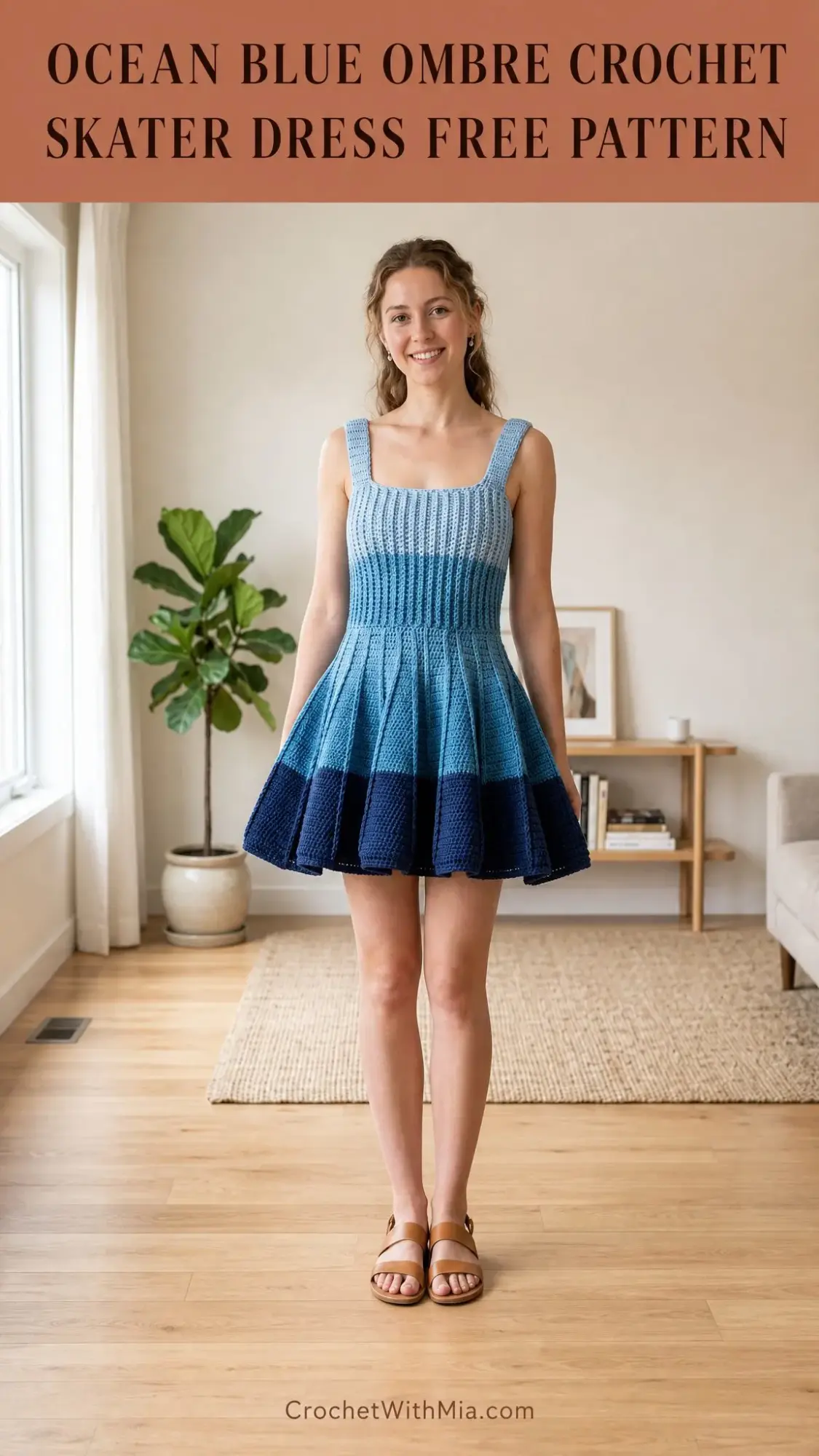 Ocean Blue Ombre Crochet Skater Dress Free Pattern