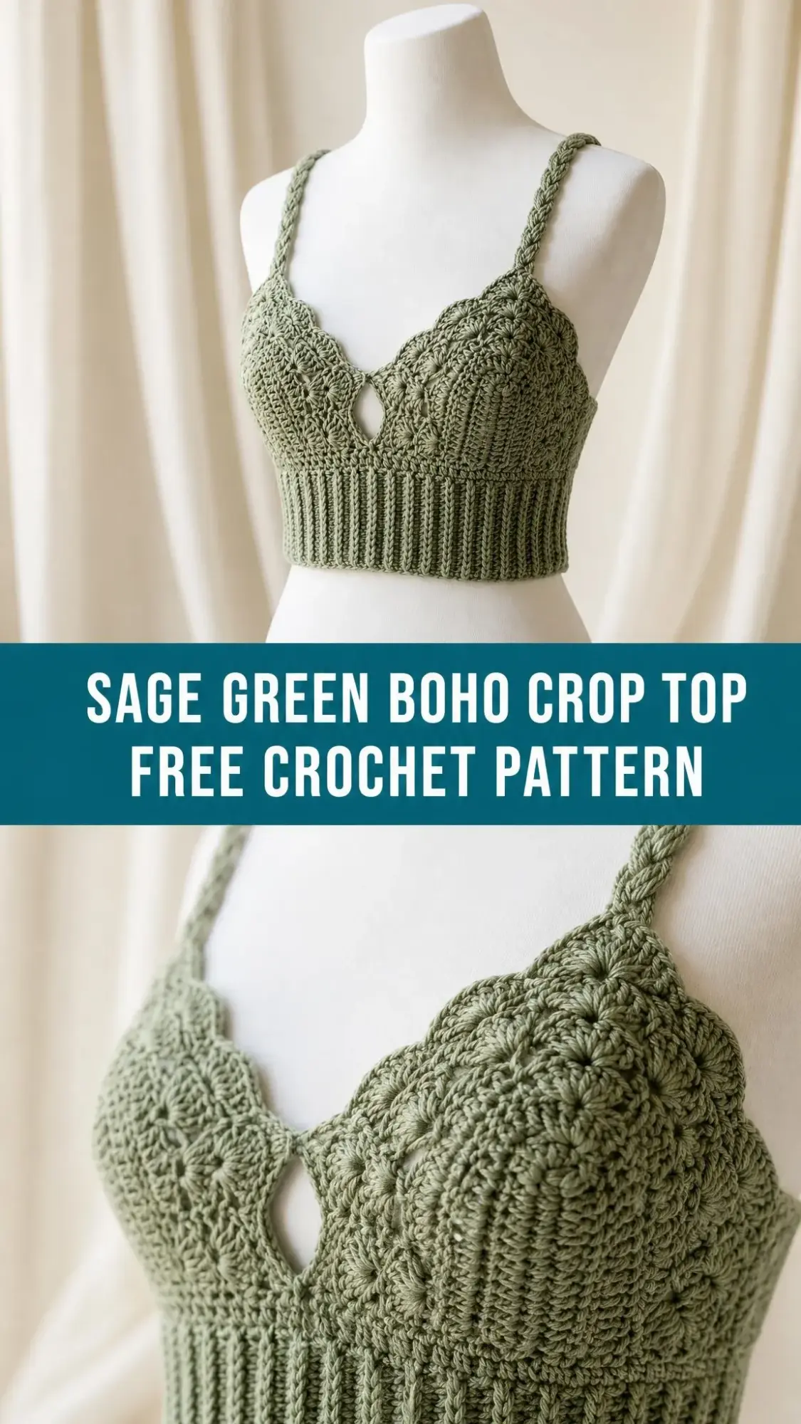 Sage Green Boho Crop Top Free Crochet Pattern