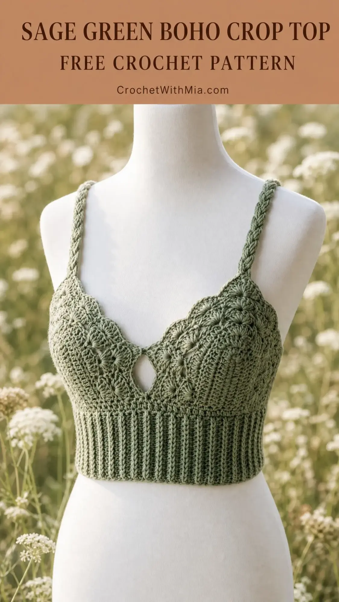 Sage Green Boho Crop Top Free Crochet Pattern