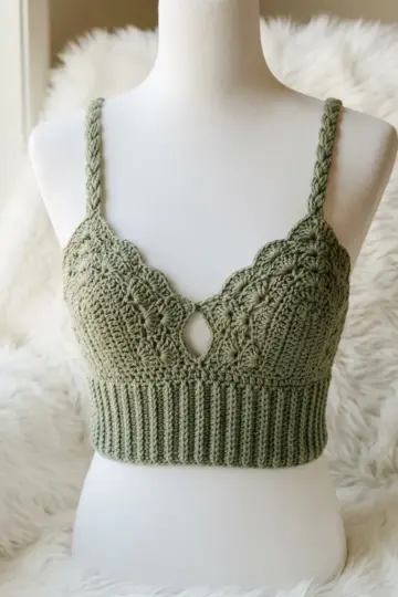 Sage Green Boho Crop Top Free Crochet Pattern