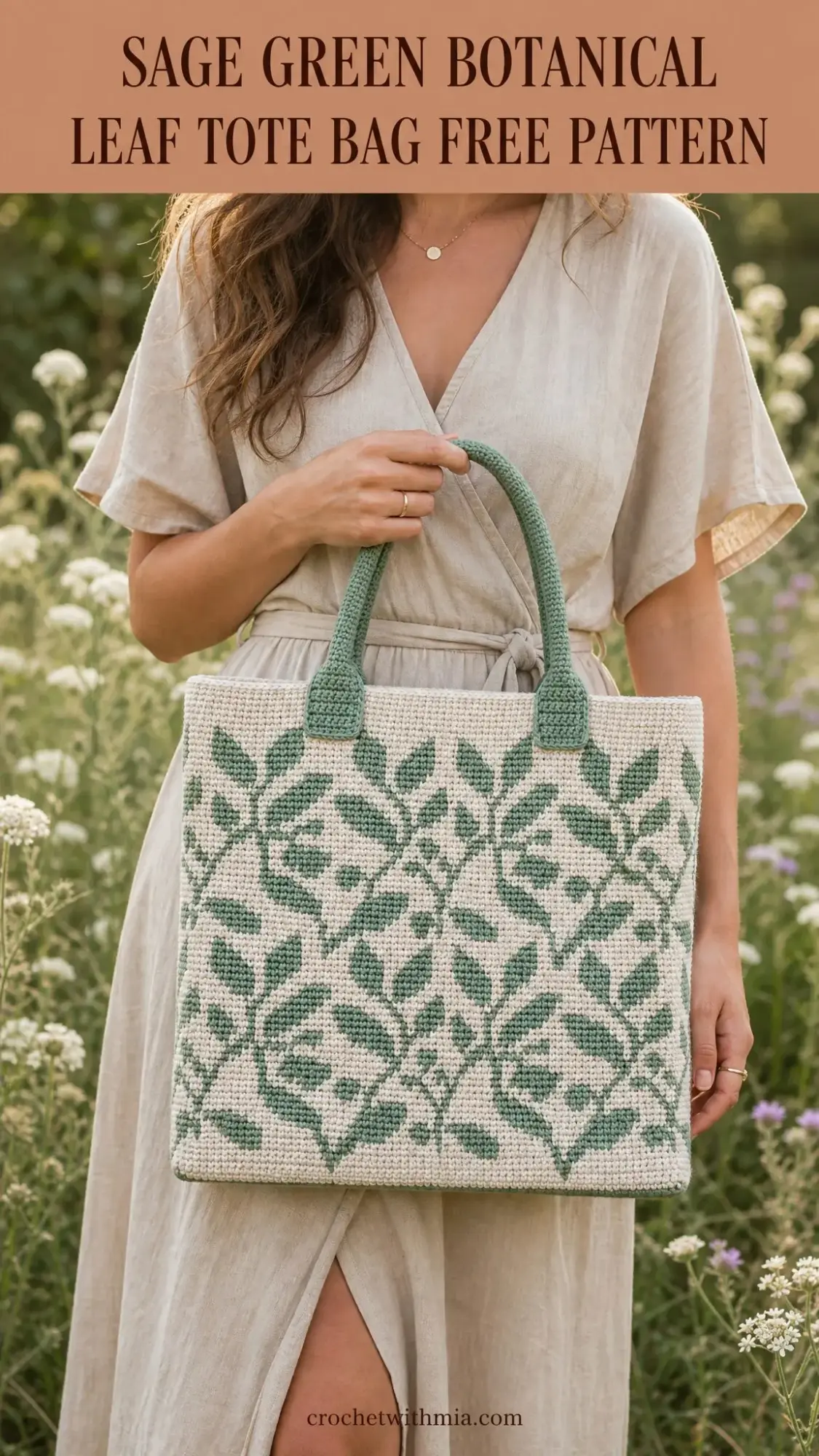 Sage Green Botanical Leaf Tote Bag Free Crochet Pattern
