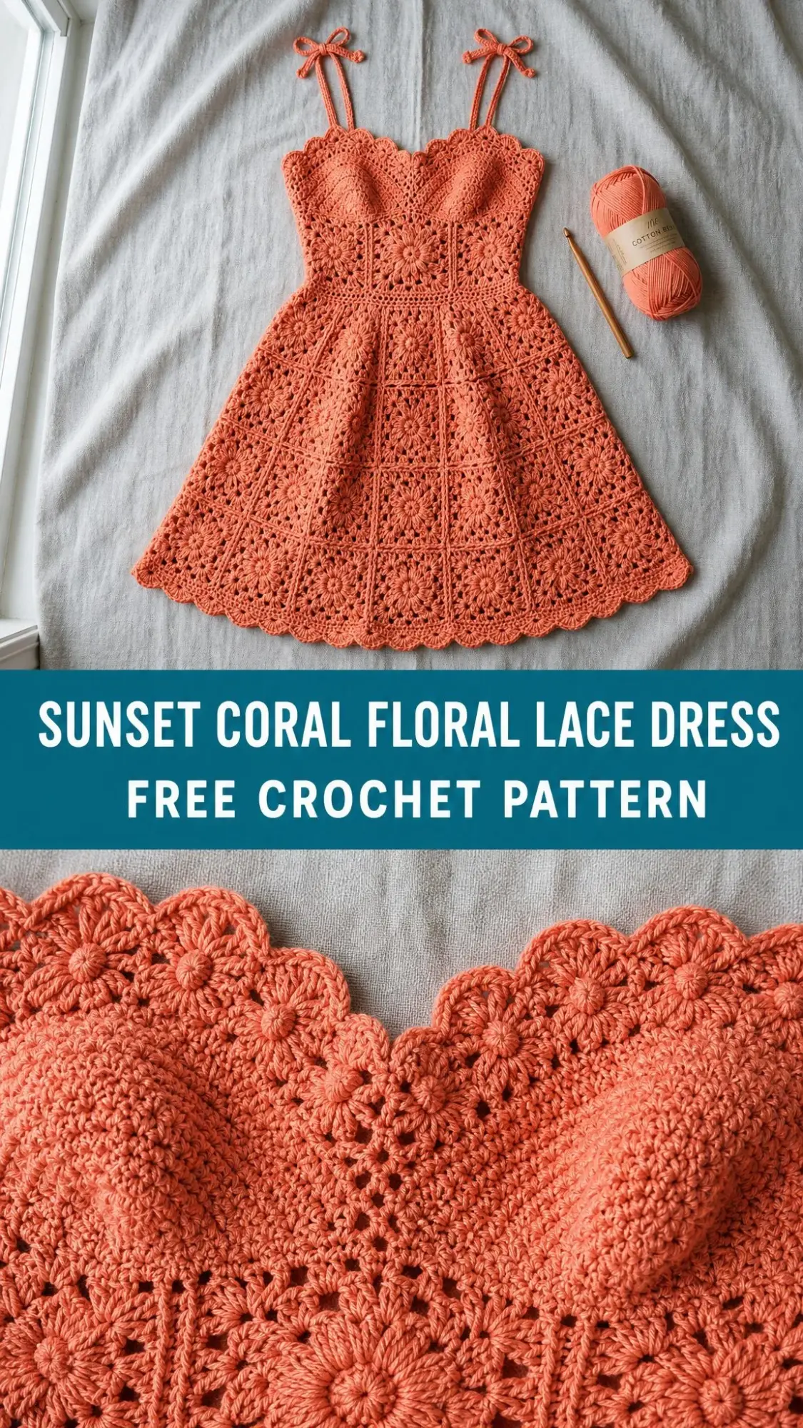 Sunset Coral Floral Lace Dress Free Crochet Pattern