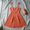 Sunset Coral Floral Lace Dress Free Crochet Pattern