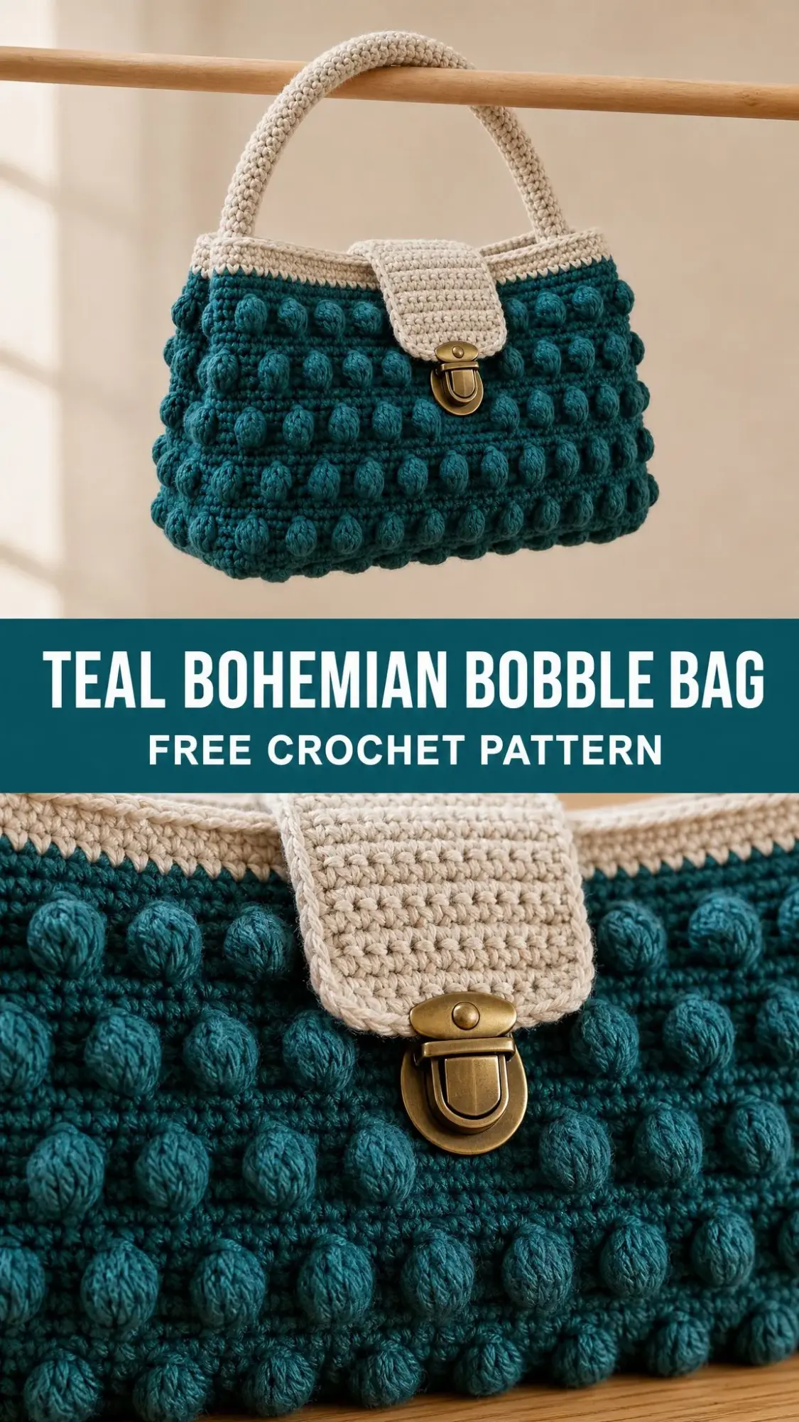 Teal Bohemian Bobble Bag Free Crochet Pattern