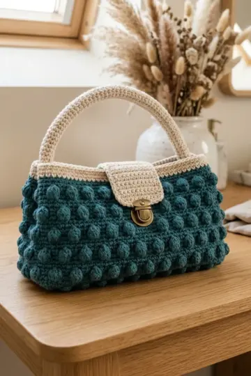 Teal Bohemian Bobble Bag Free Crochet Pattern