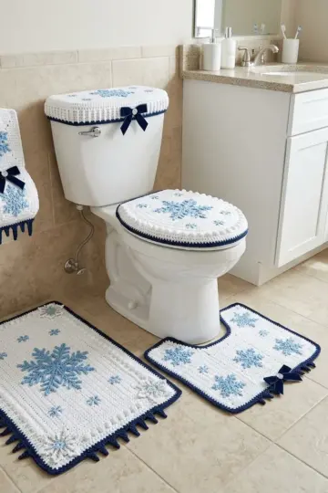 Blue Snowflake Bathroom Set Free Crochet Pattern