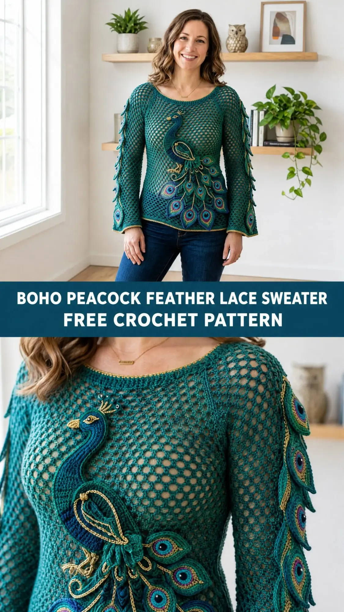 Boho Peacock Feather Lace Sweater Free Crochet Pattern