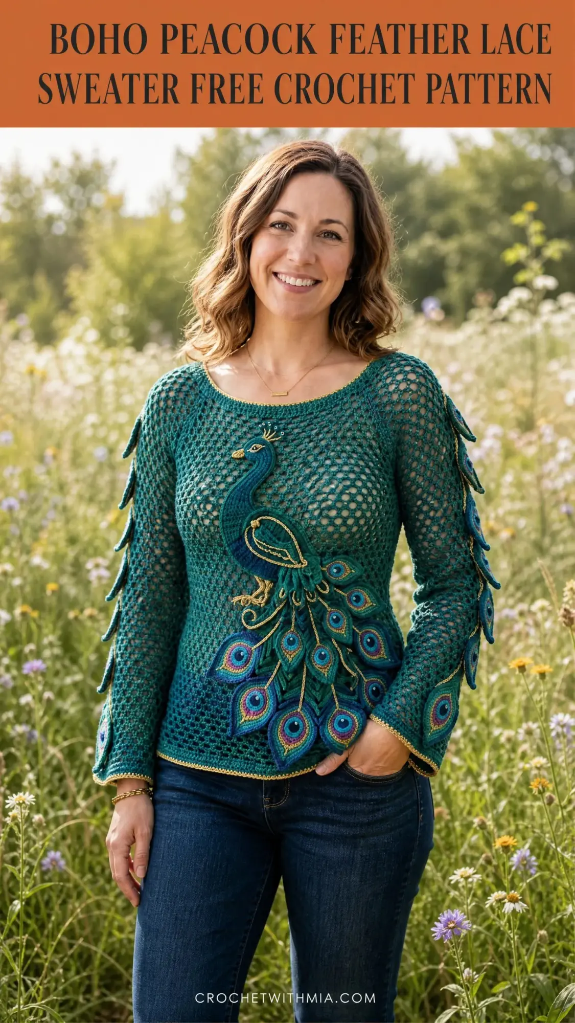 Boho Peacock Feather Lace Sweater Free Crochet Pattern