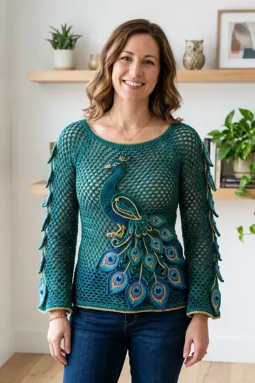 Boho Peacock Feather Lace Sweater Free Crochet Pattern